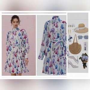 Chicwish Floral Long Sleeve Dress - White and Purple